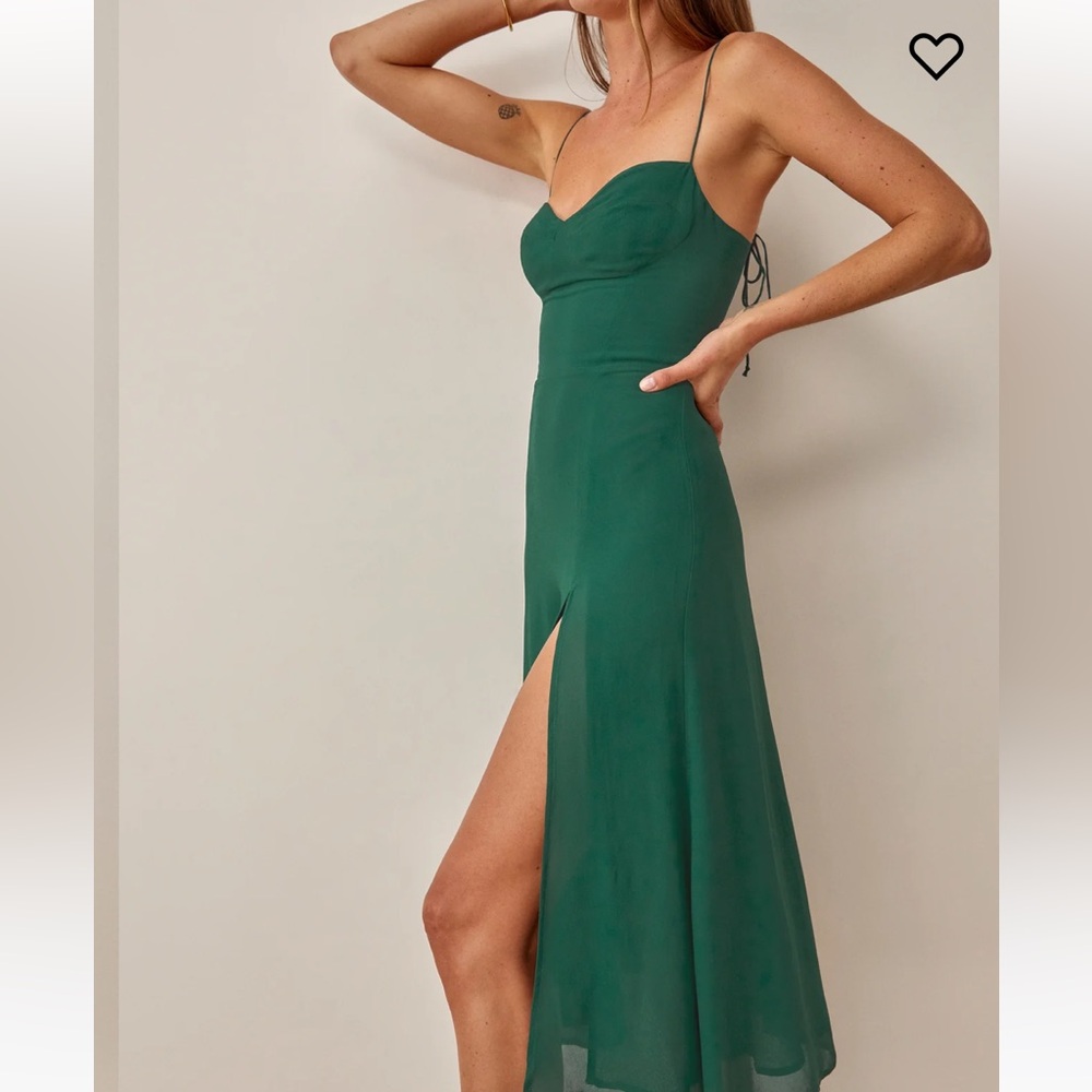 Reformation Emerald Green Midi Dress with Front Slit - Picture 2 of 6